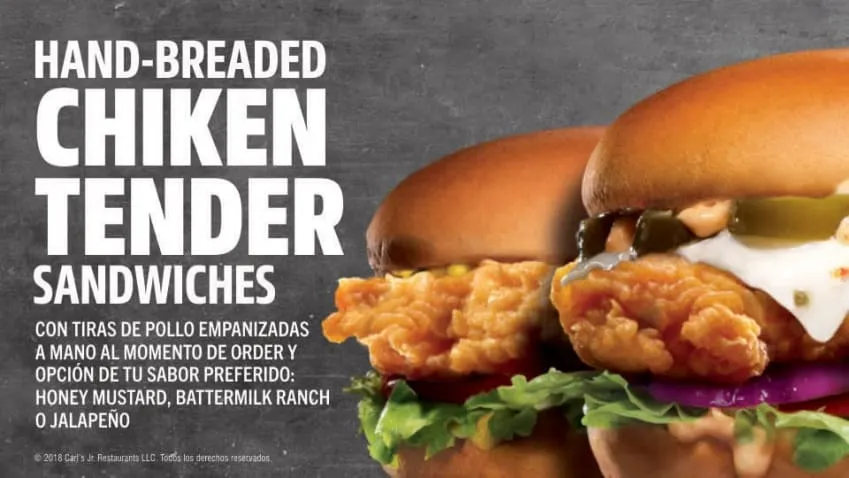 Carl's Jr Tenders menú Precio