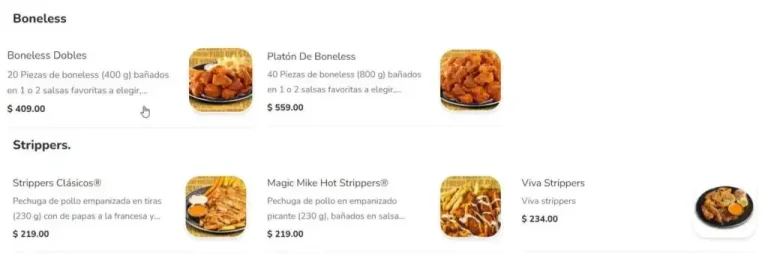 Las Alitas Boneless Menú con Menú