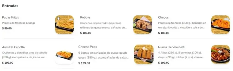 Menú Las Alitas Entradas Precios