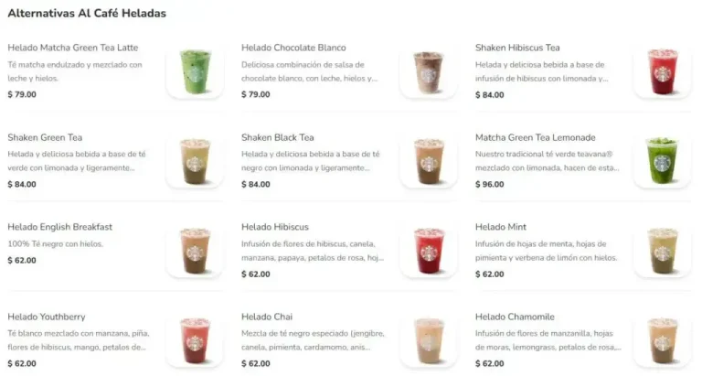 Starbucks Alternativas Al Café Heladas Menú