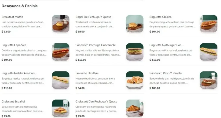 Starbucks Desayunos & Paninis Menú