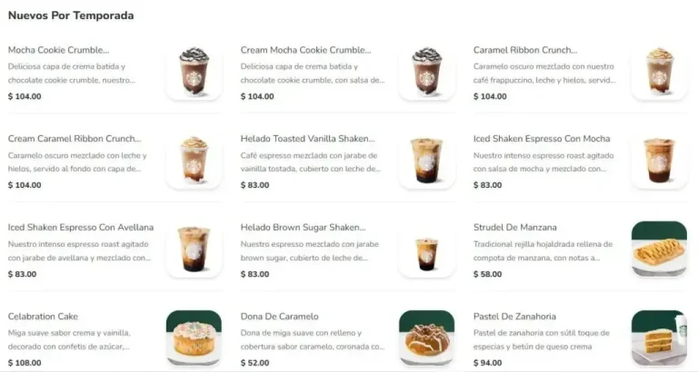 Starbucks Nuevos Por Temporada Menú