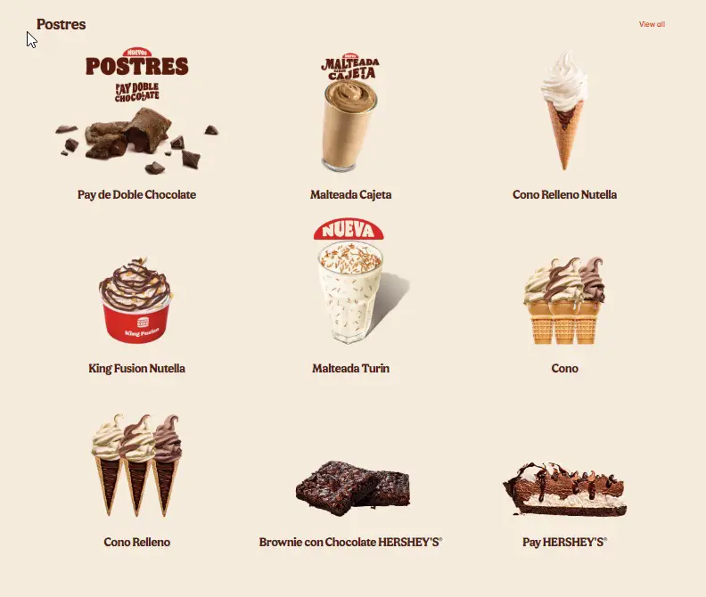 Burger King Precios - Postres Menú