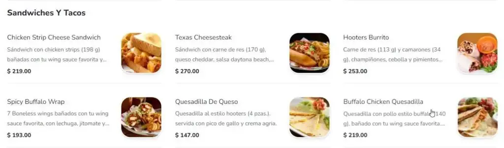 Hooters Restaurant México Sandwiches Y Tacos Precios