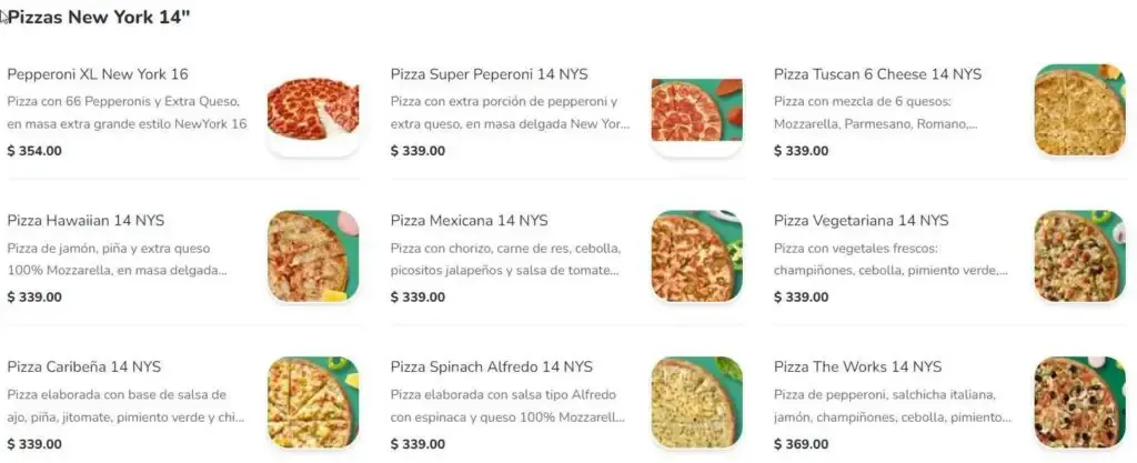 Papa John's Pizzas New York 14 Menú