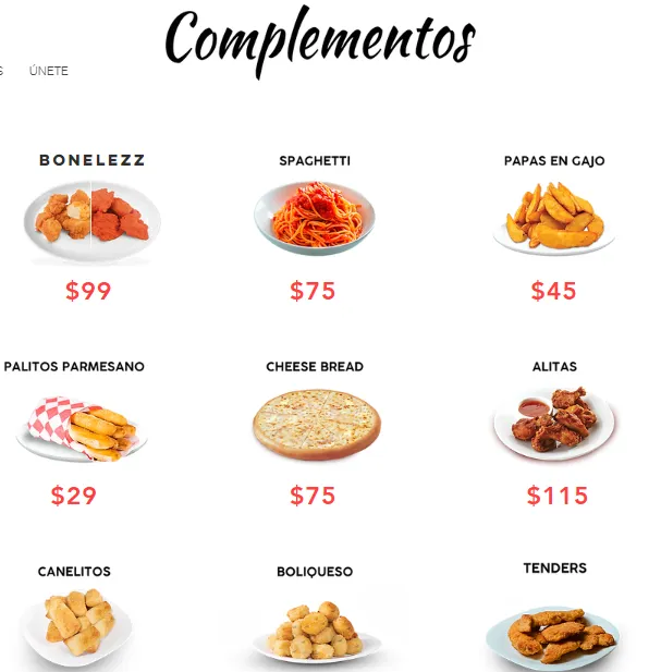 Pizza Deprizza Complementos menu