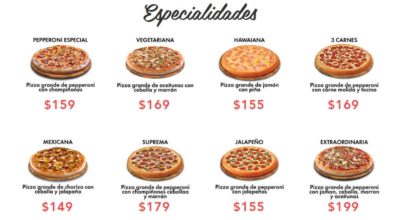 Pizza Deprizza Pizzas de Especialidad menu