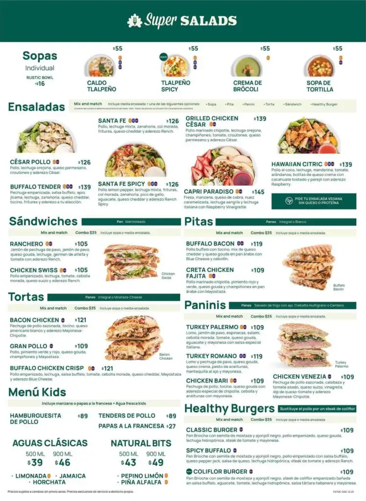 Super Salads Menu Precios México [2024 Actualizado]