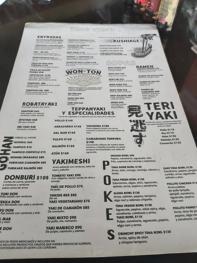 Bebidas sensei menu