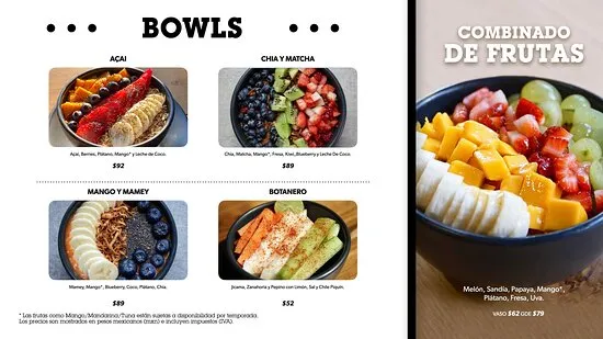 Menú de Bowls Frutos Prohibidos 