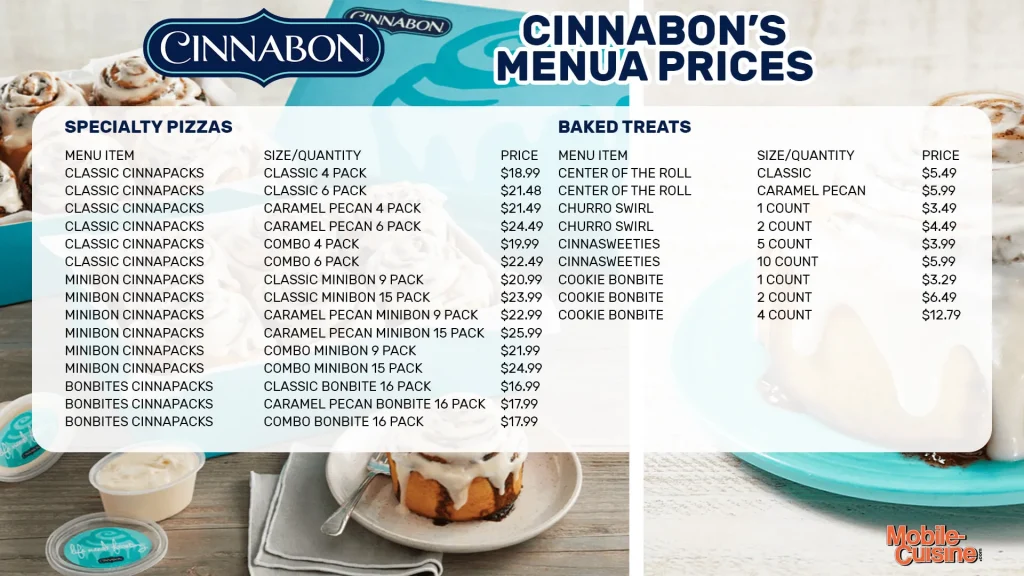 Menú de Recién Horneados de Cinnabon