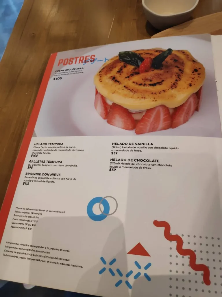 Postres Mirai  Menu