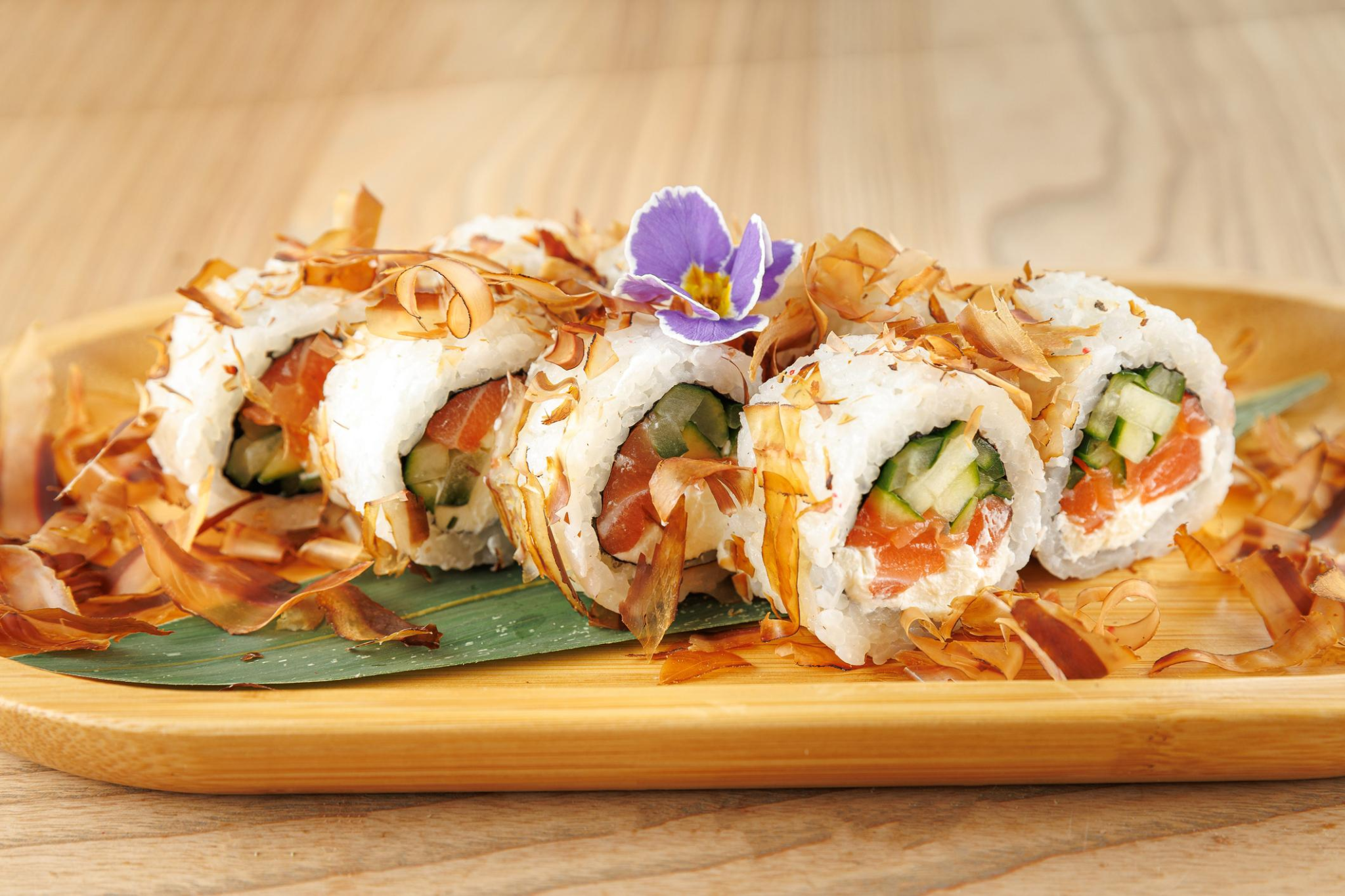 Fresh sushi with colorful ingredients and balanced flavors